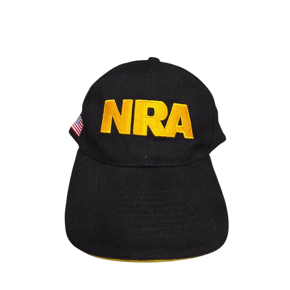 NRA Black Baseball Cap Gold Logo Hat 2nd Amendment Freedom Gun Owner USA Flag